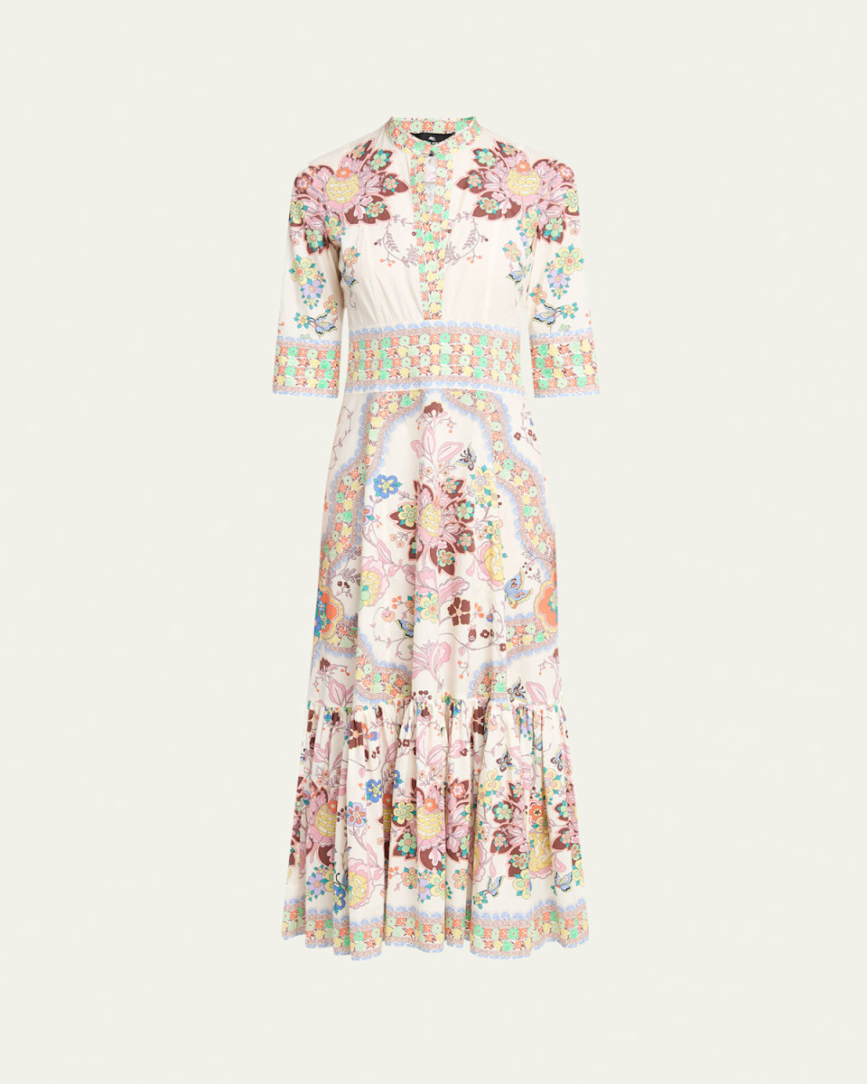 Printed Stretch Cotton Midi Dress